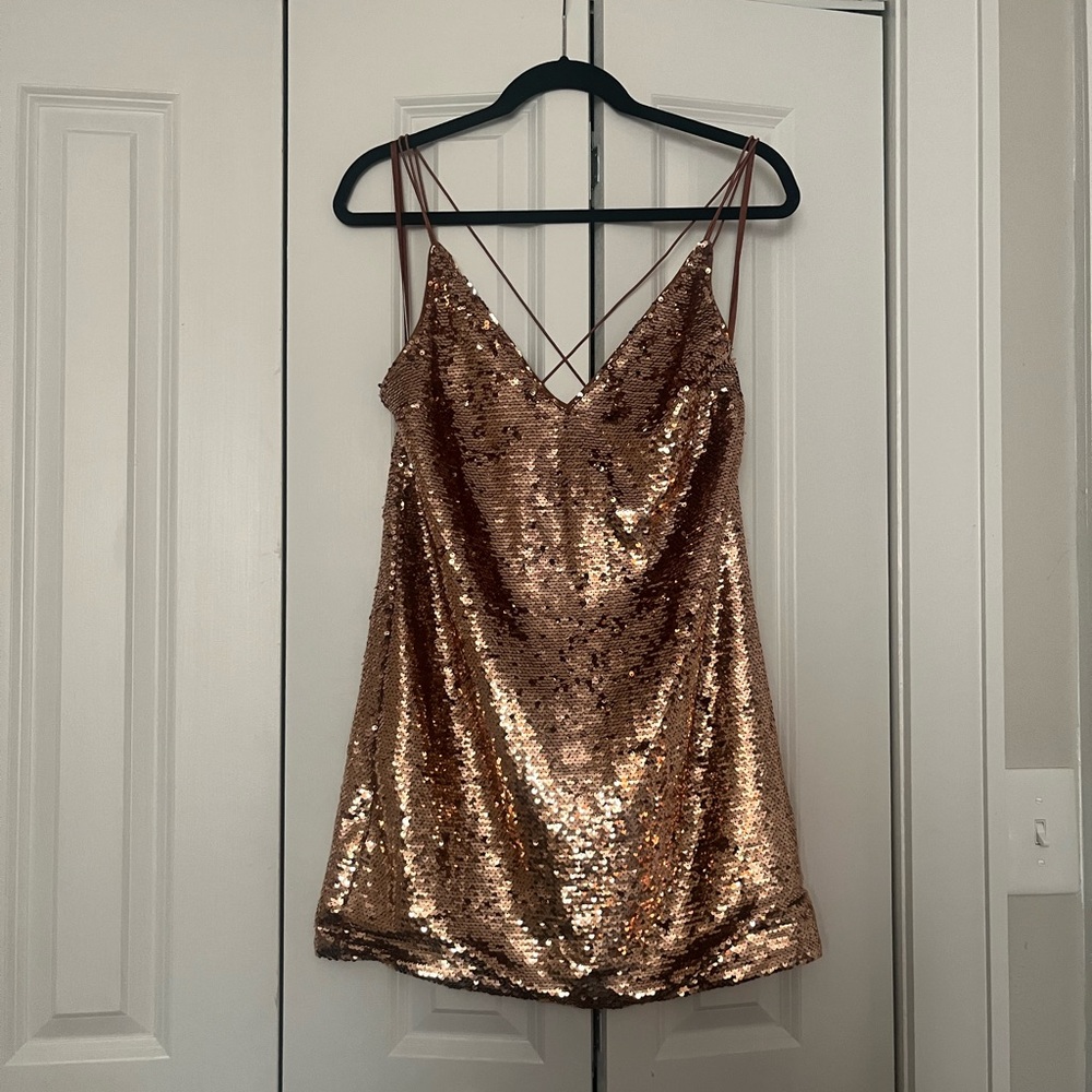 Bronze sequins backless cocktail dress. NYE